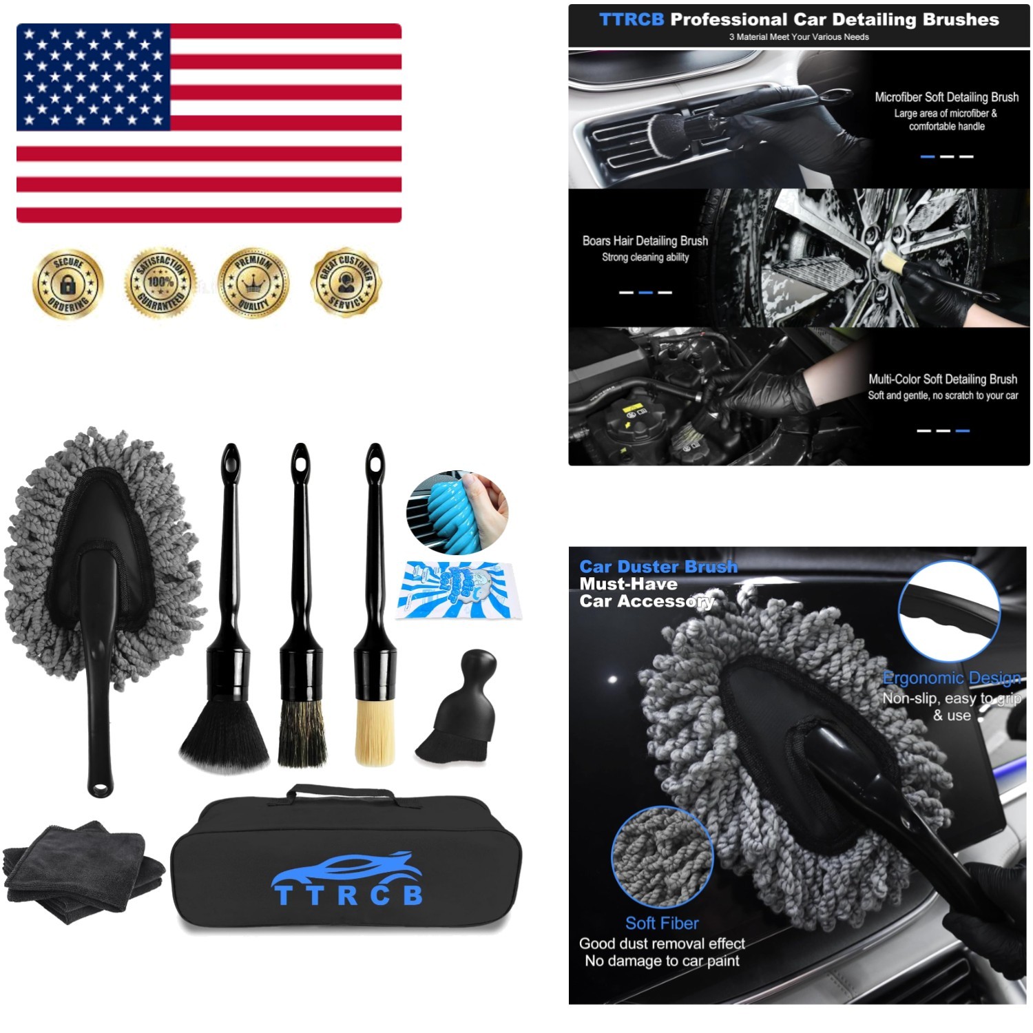 Ultimate 10PCS Car Cleaning Kit: Brushes, Duster, Gel & Microfiber Towels