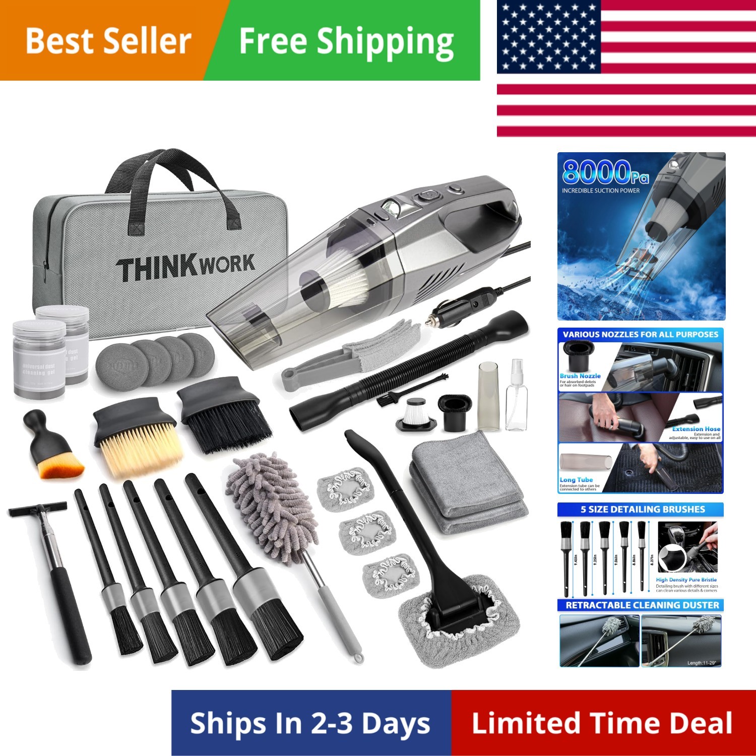 Car Cleaning Kit, Car Detailing Kit Interior Cleaner with High Power Handheld…