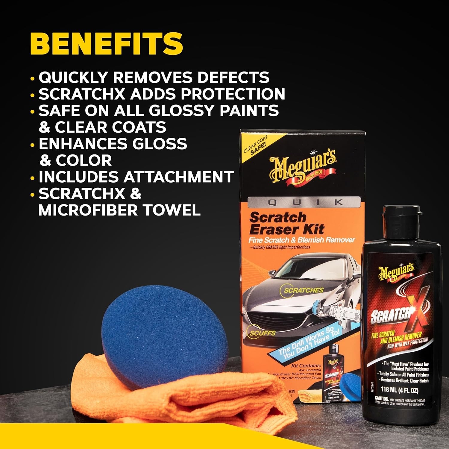 Quik Scratch Eraser Kit: Effortless Car Scratch Remover with Microfiber Towel