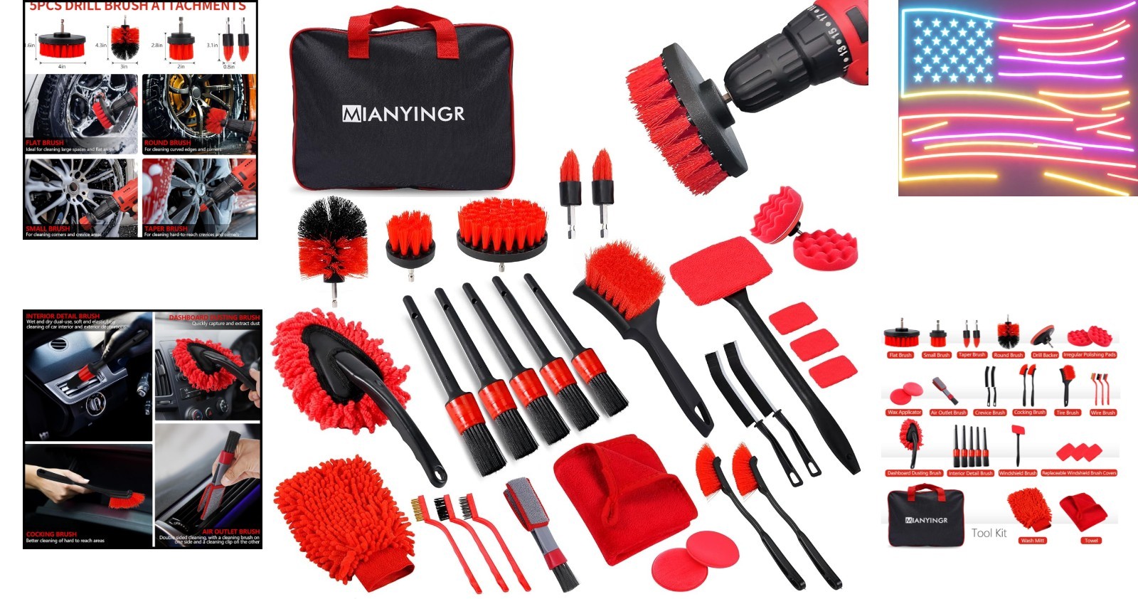 32Pcs Car Detailing Kit, Auto Detailing Brush Set and Drill Brush Attachments…