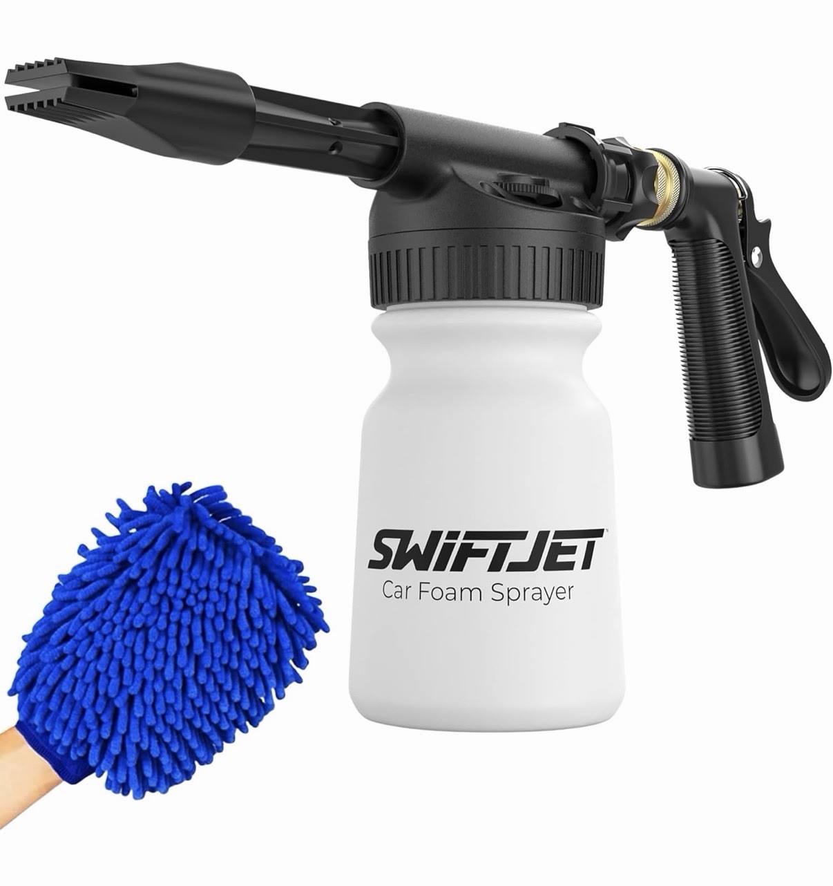 SwiftJet Car Wash Foam Gun + Microfiber Wash Mitt Works with Any Soap