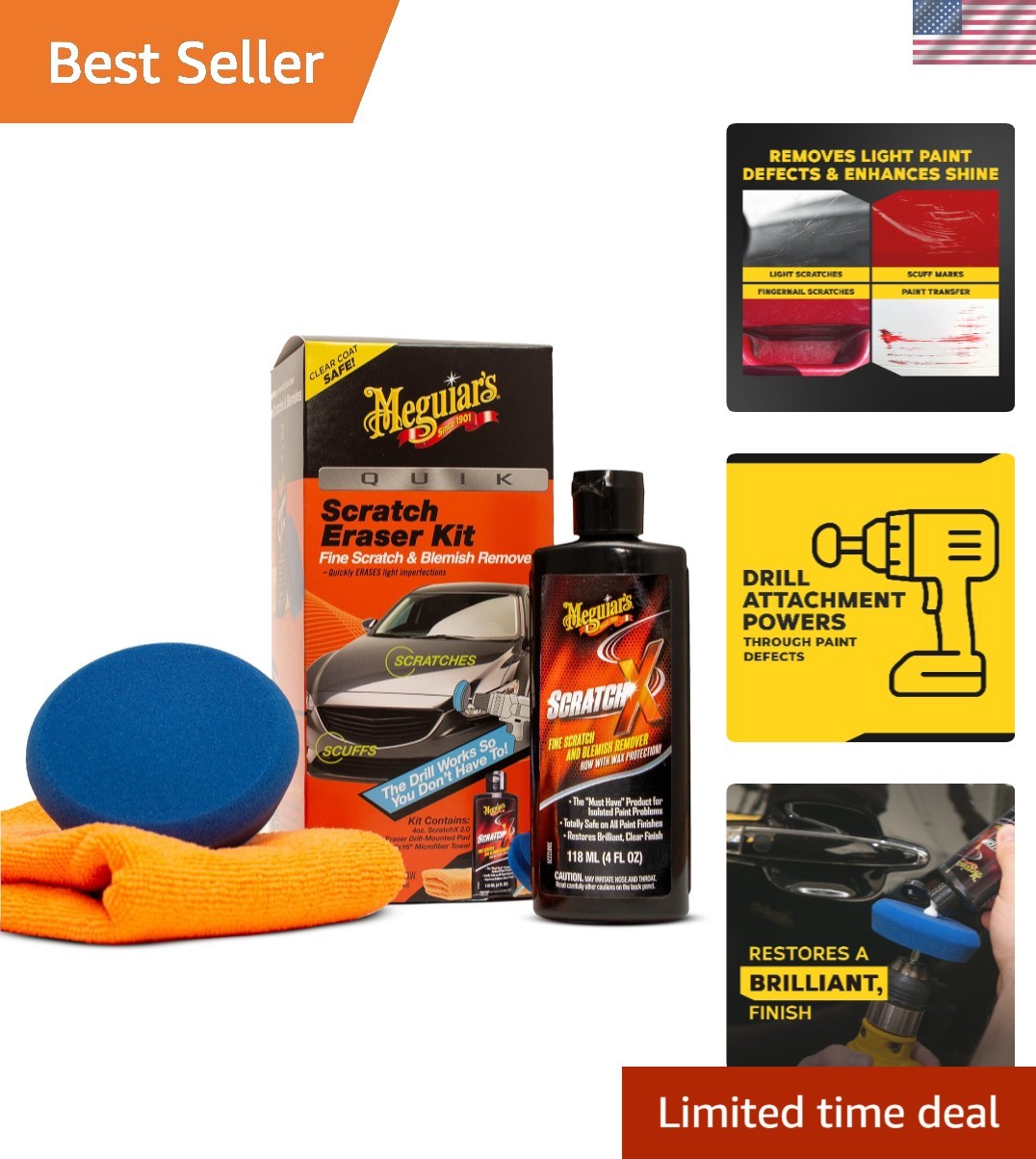 Effortless Car Paint Scratch Removal Kit – Includes Microfiber Towel, 4 Count
