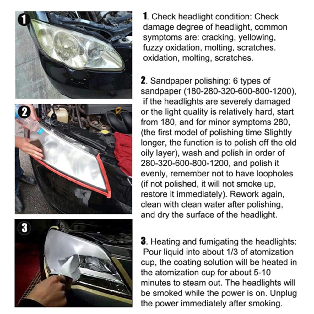 Car Headlights Restore Kit Set +Headlight Cleaner Repair Polish Liquid 200ml