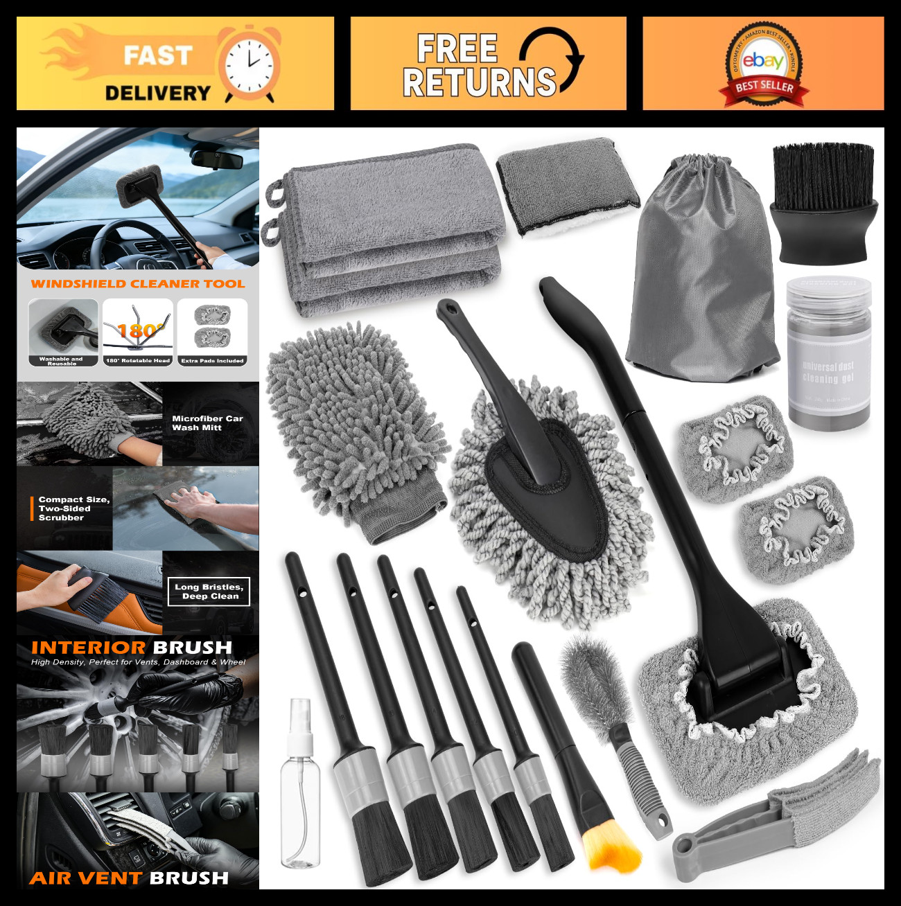 20Pcs Car Interior Cleaning Kit – Windshield Cleaner, Microfiber Mitt, Dash Dust