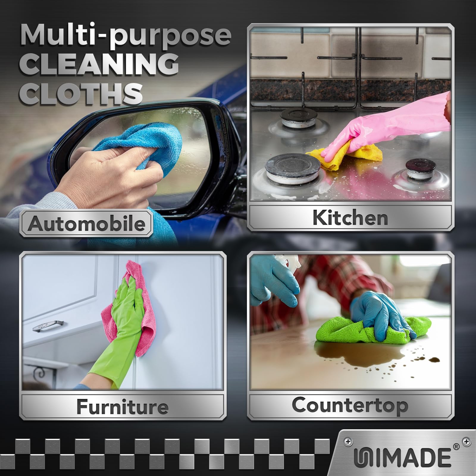 UNIMADE Microfiber Cleaning Cloth, 100PK Commercial Grade 100pk, Multicolor