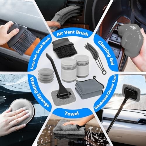 Car Wash Detailing Kit with Foam Gun, Long Handle Brush, Folding Bucket – Car Cl