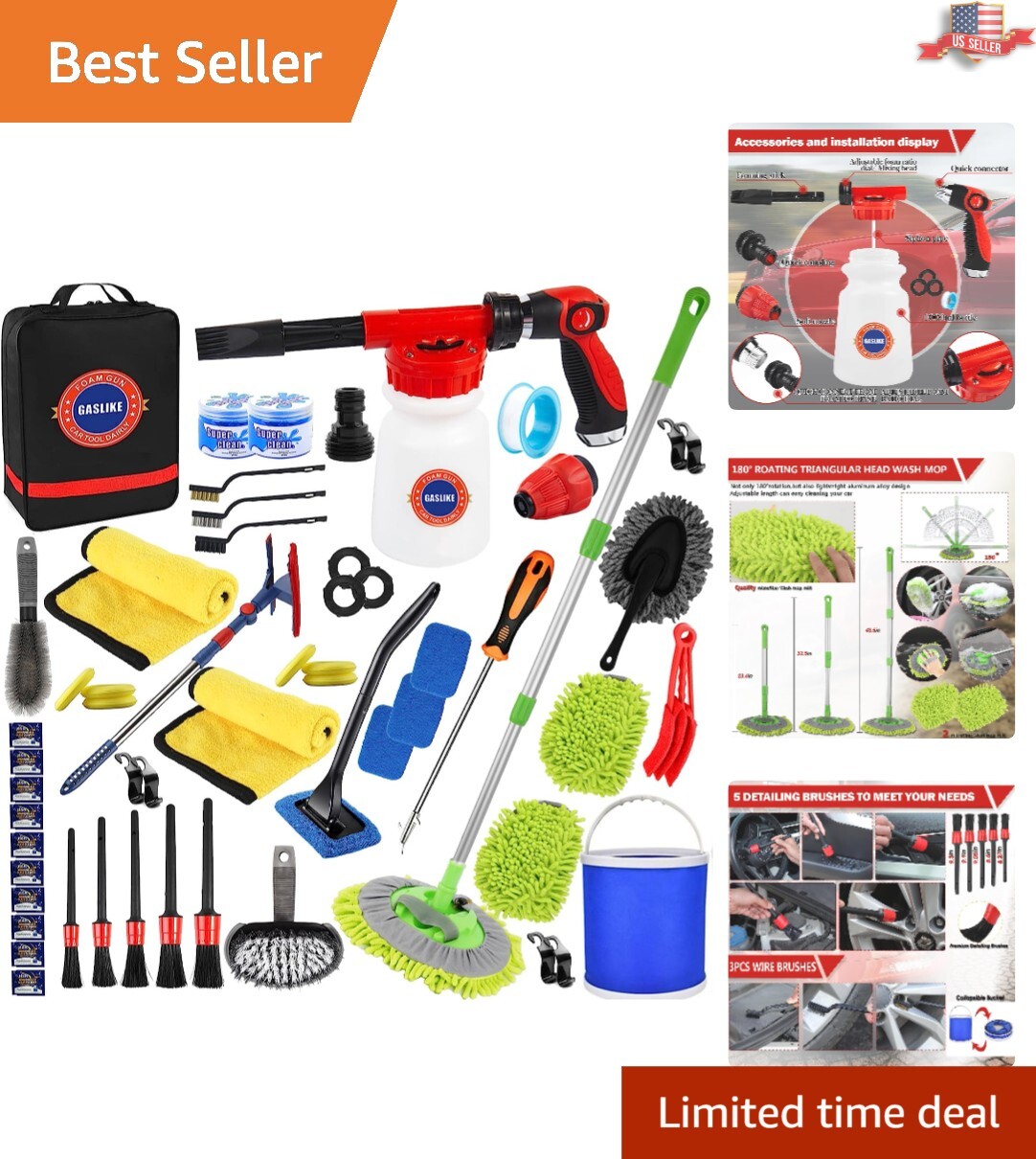 Car Wash Cleaning Kit – Foam Gun – Long Handle Brush – Wheel Brush – Sprayer