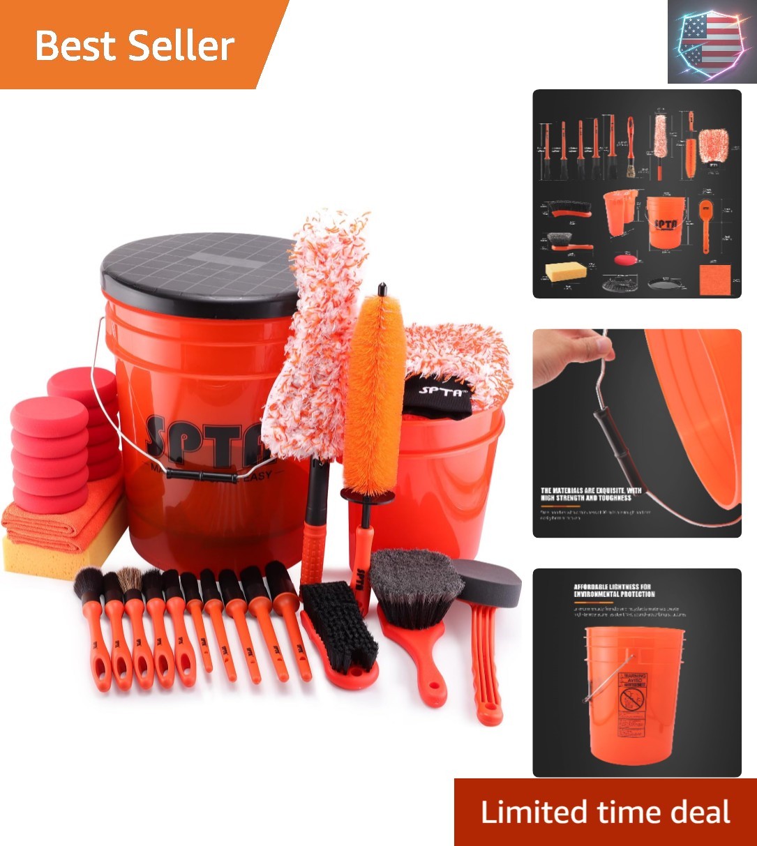 33Pcs Car Wash Bucket Set, 20L Scratch Free Detailing Bucket with Car Wash Fi