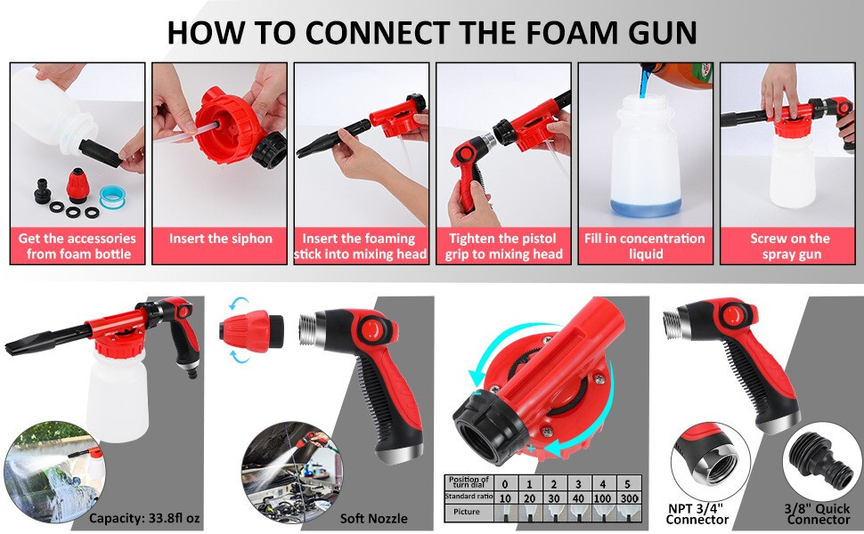 Car Wash Cleaning Kit Interior Exterior Auto Detailing Set Foam Gun Sprayer Tire