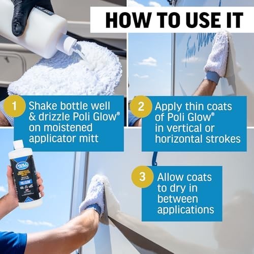 Poli Glow Boat & RV Polish Kit with Applicator Mitt – 32 oz High-Gloss Fiberg…