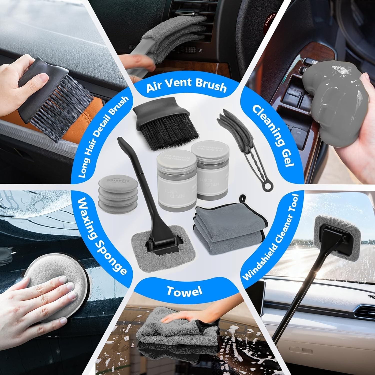 Car Wash Detailing Kit with Foam Gun Cleaning Set Brush ThinkLearn Long Handle
