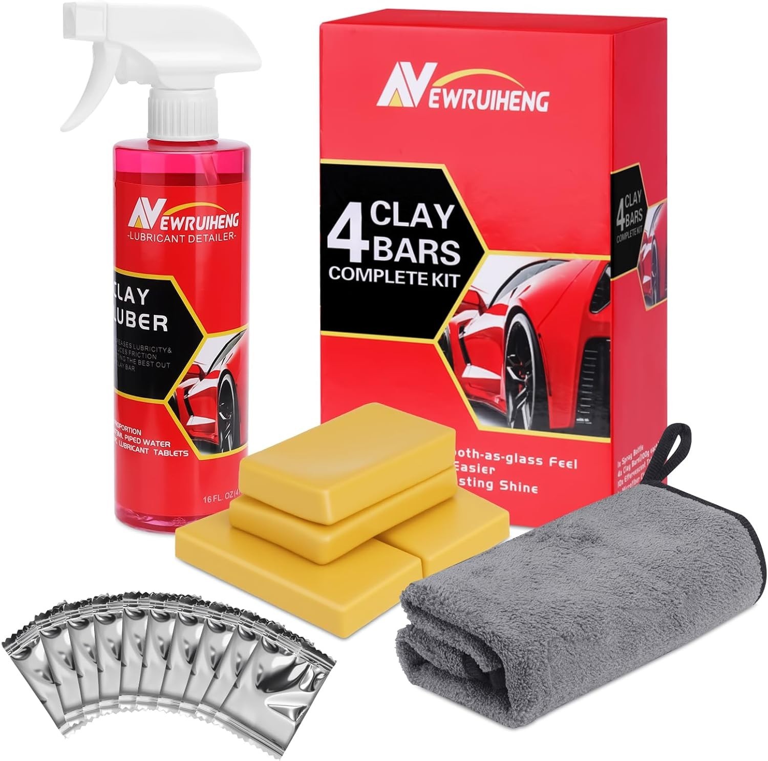 Car Clay Bars & Lubricant Kit: 4 Bars and 10 Tablets for Glossy Finish