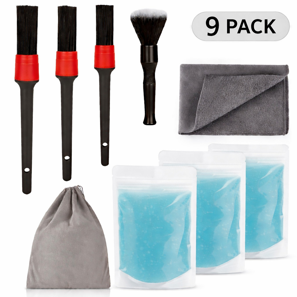 9PCS Car Interior Detailing Kit Cleaning Brush Gel Towel Dashboard Air Vent