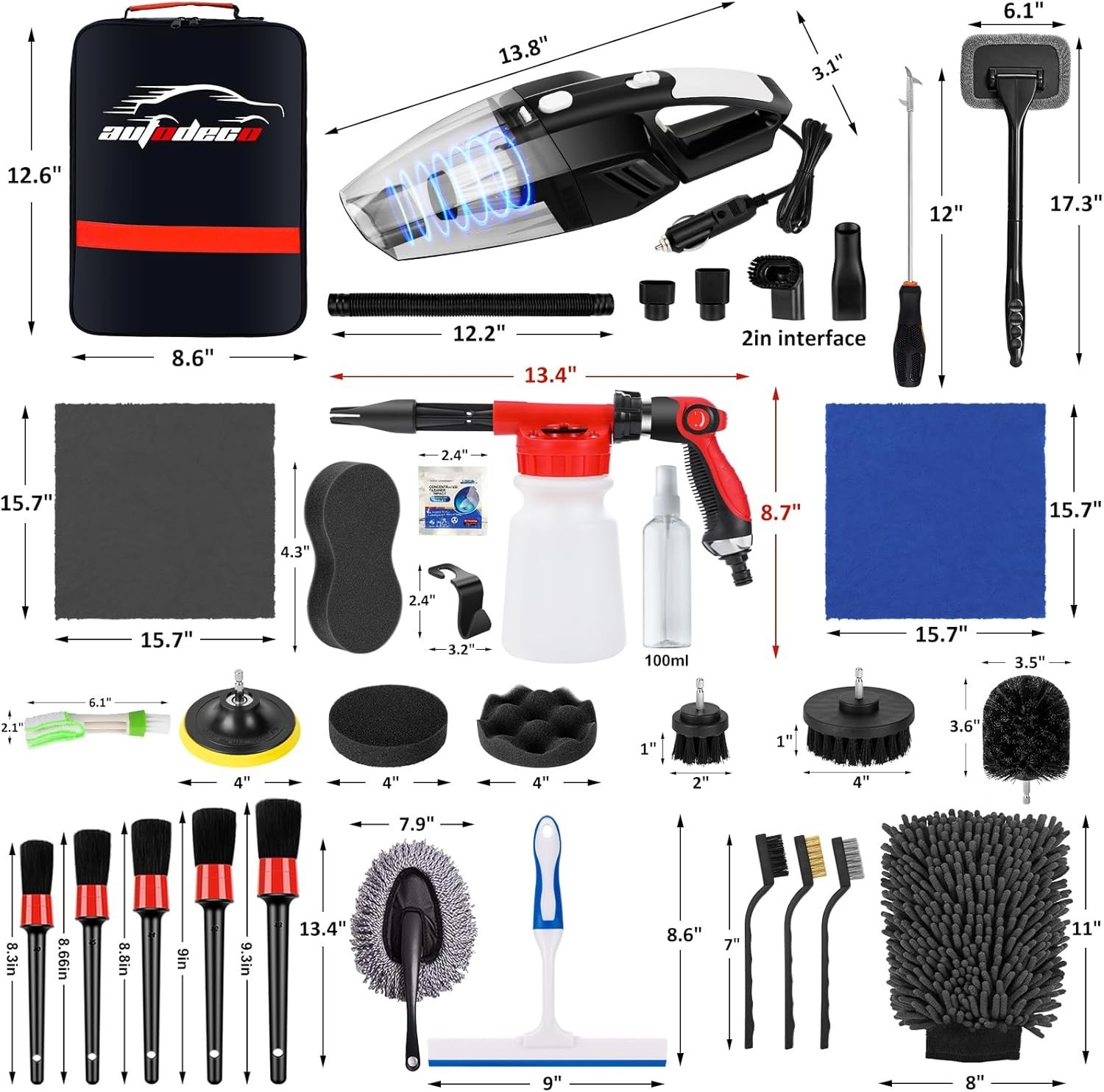 Pro Car Wash Supply: 43Pc Blue Kit – Foam Sprayer, Vacuum, Mop, Polishing Pads
