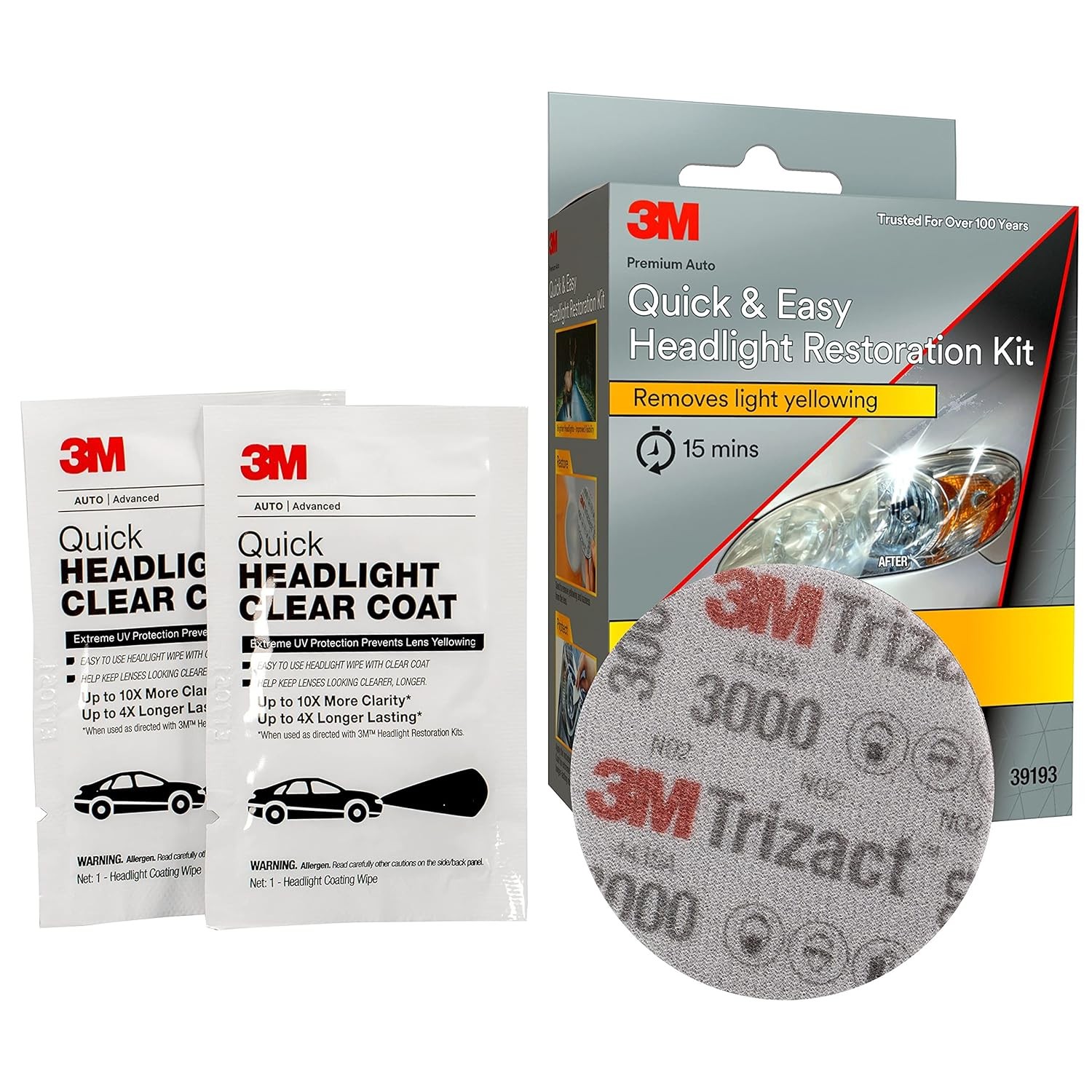 3M Quick and Easy Headlight Restoration Kit, Removes Light Yellowing in…