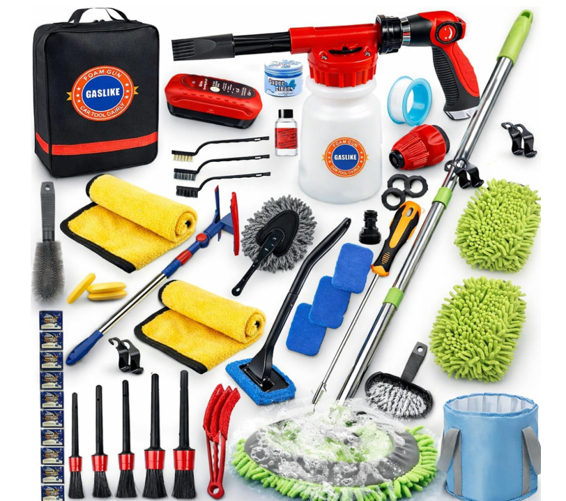 Car Wash Detailing Kit with Foam Gun Cleaning Set Brush Long Handle for Cleaning