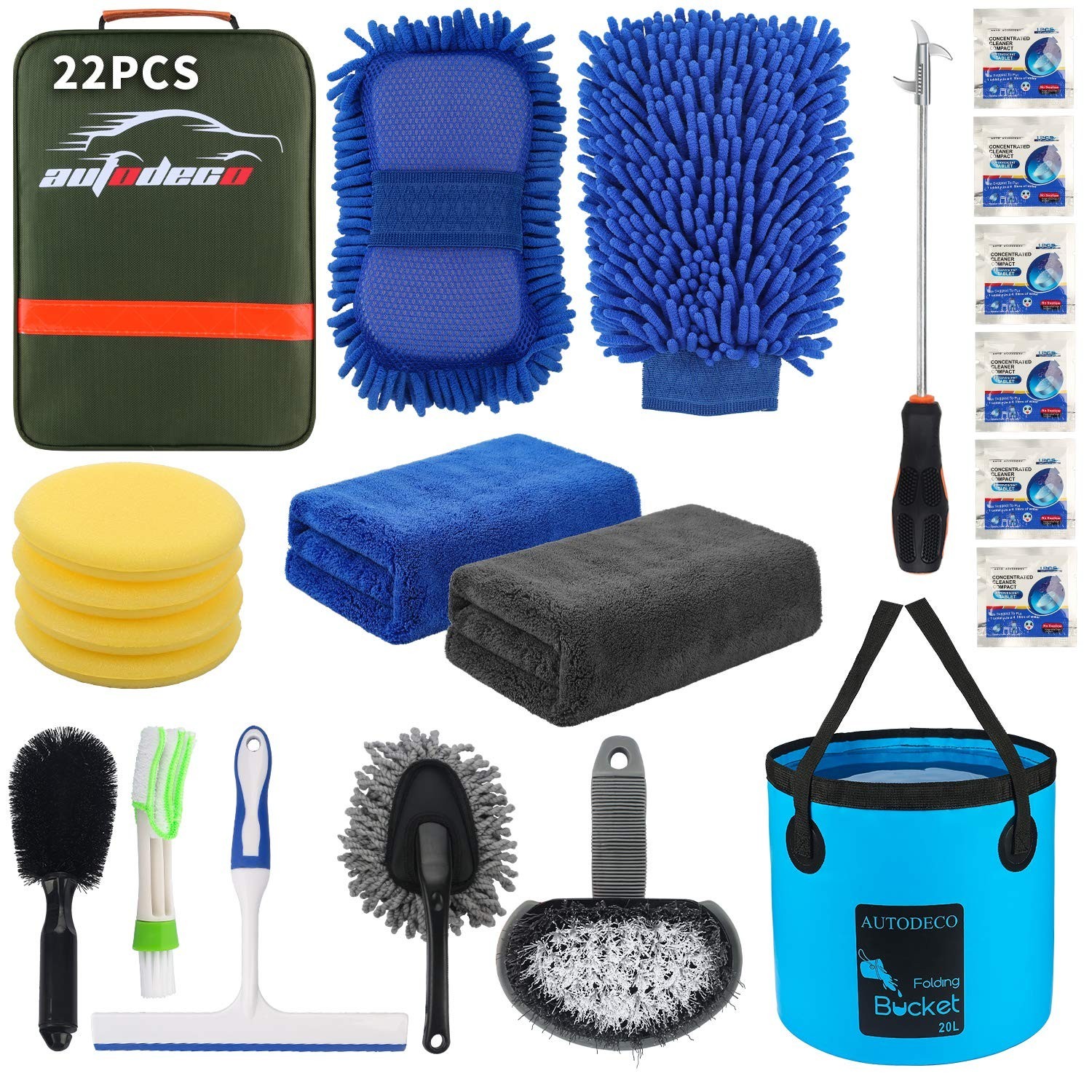 22Pcs Car Detailing Tools Kit – Complete Cleaning Set with Collapsible Bucket, M
