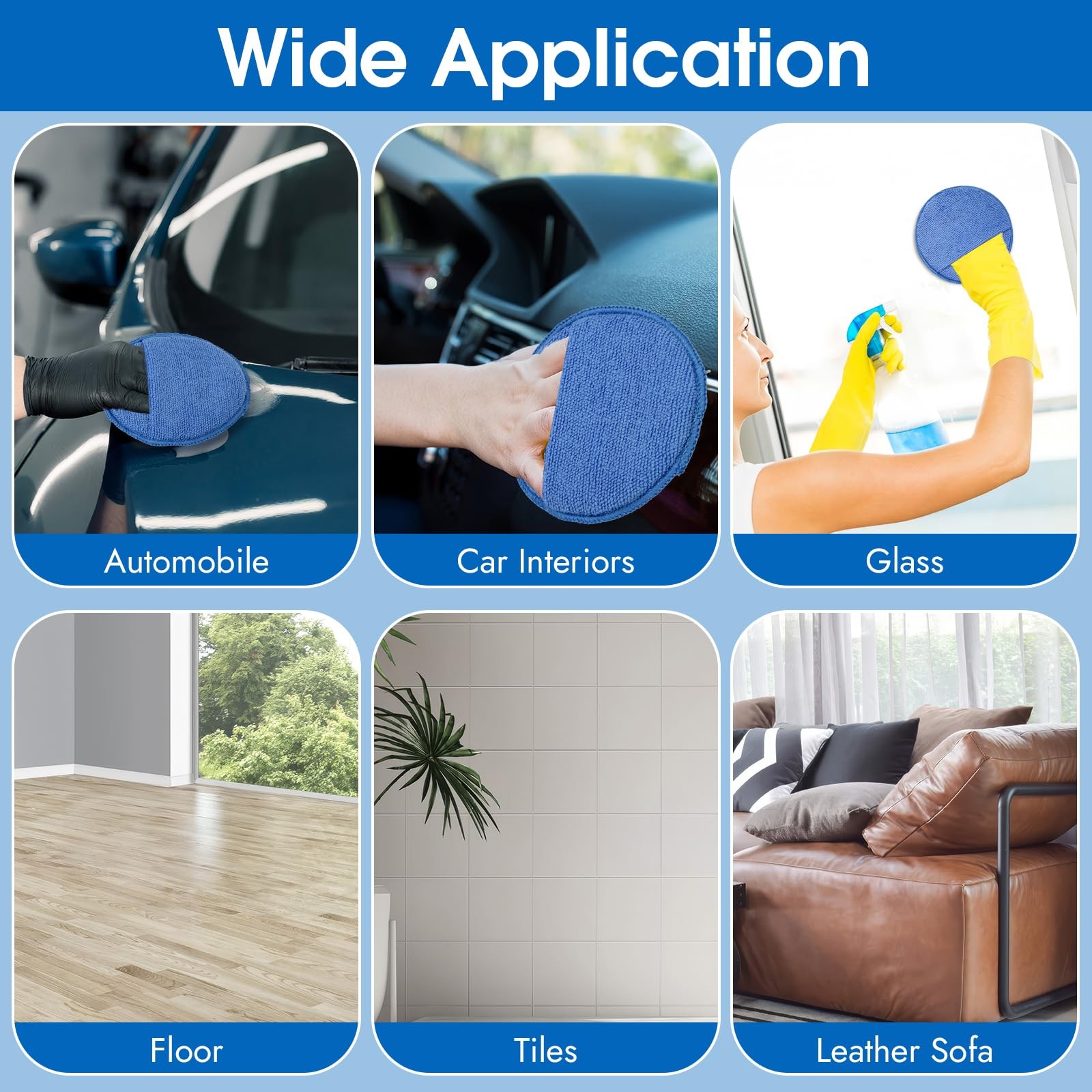 10 Pack Wax Applicator Pads, Microfiber Pad with Finger Blue