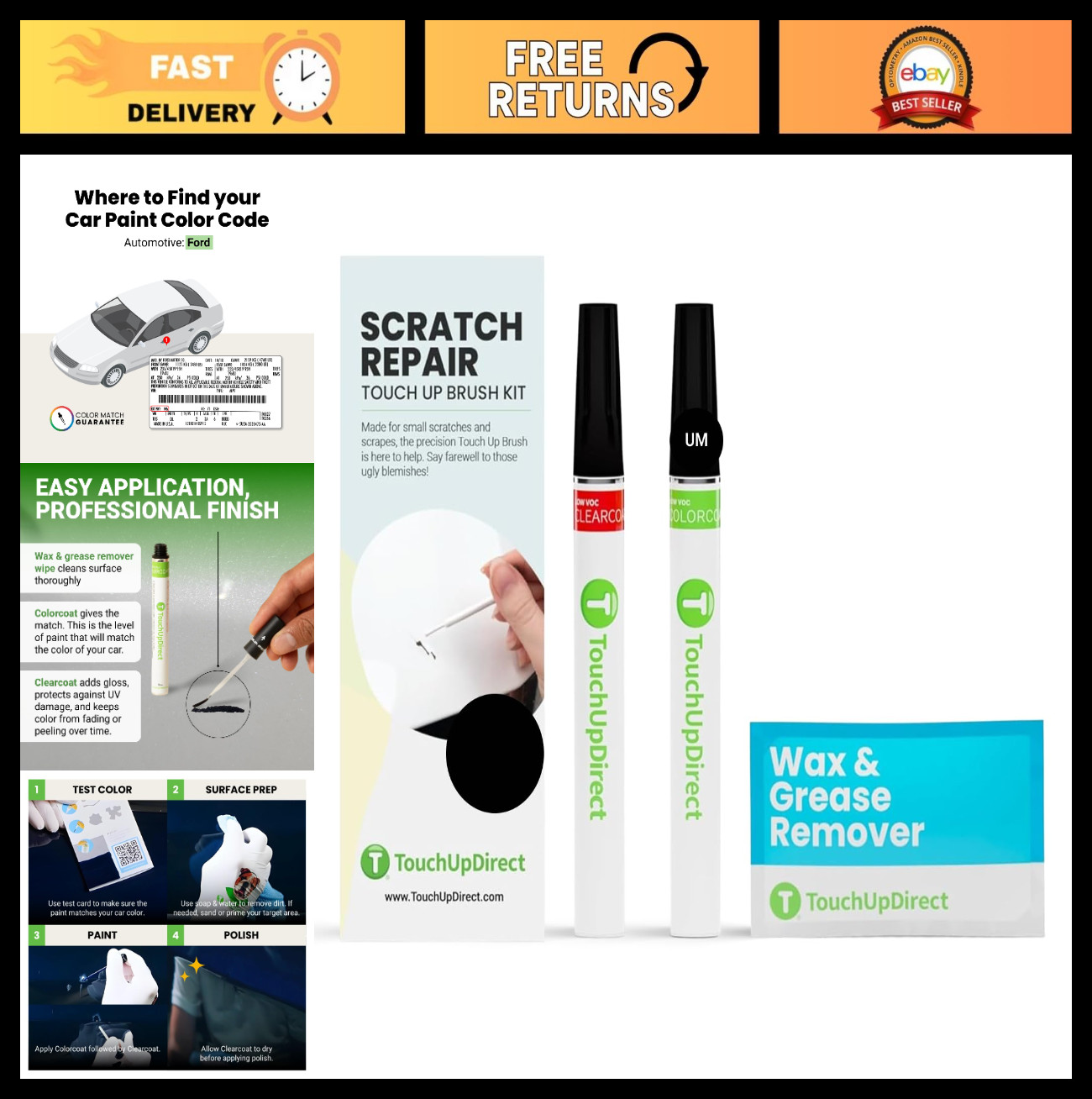 Auto Scratch Repair Brush Kit – Compatible with UM Agate Black Paint, Clearcoat,