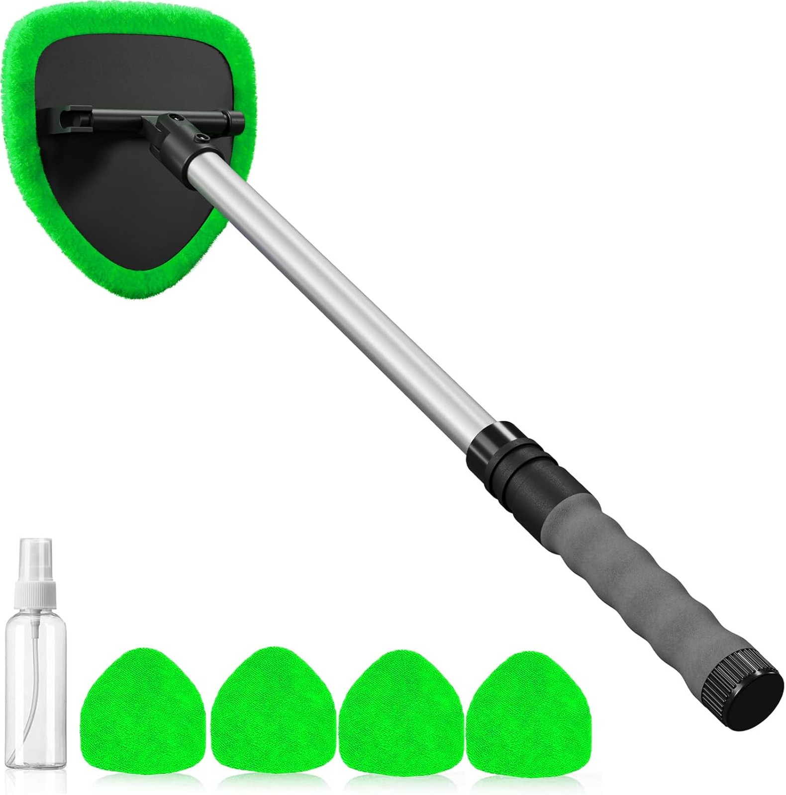 Car Window Cleaner with Microfiber Pads and Extendable Handle for Inside and