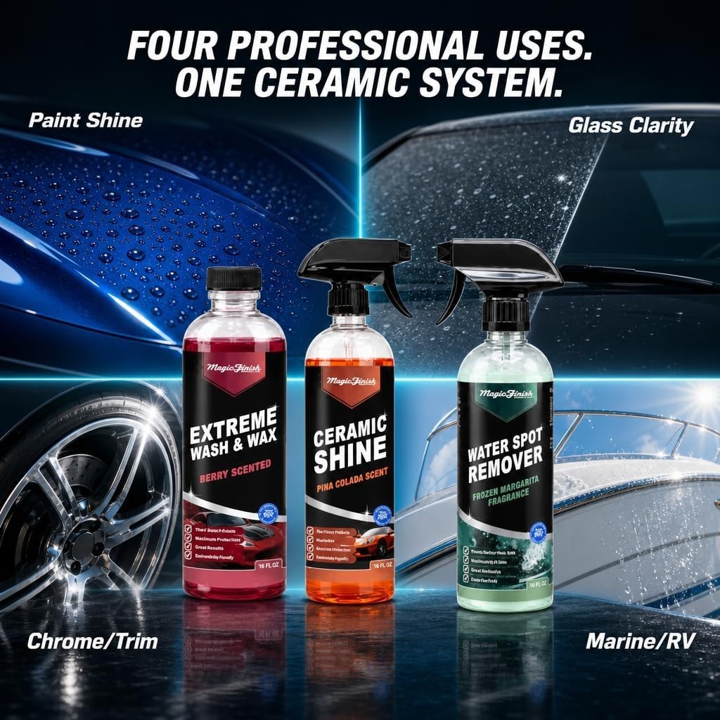 Magic Finish Complete Car Care Bundle – Ceramic Shine Spray, Water Spot Remover