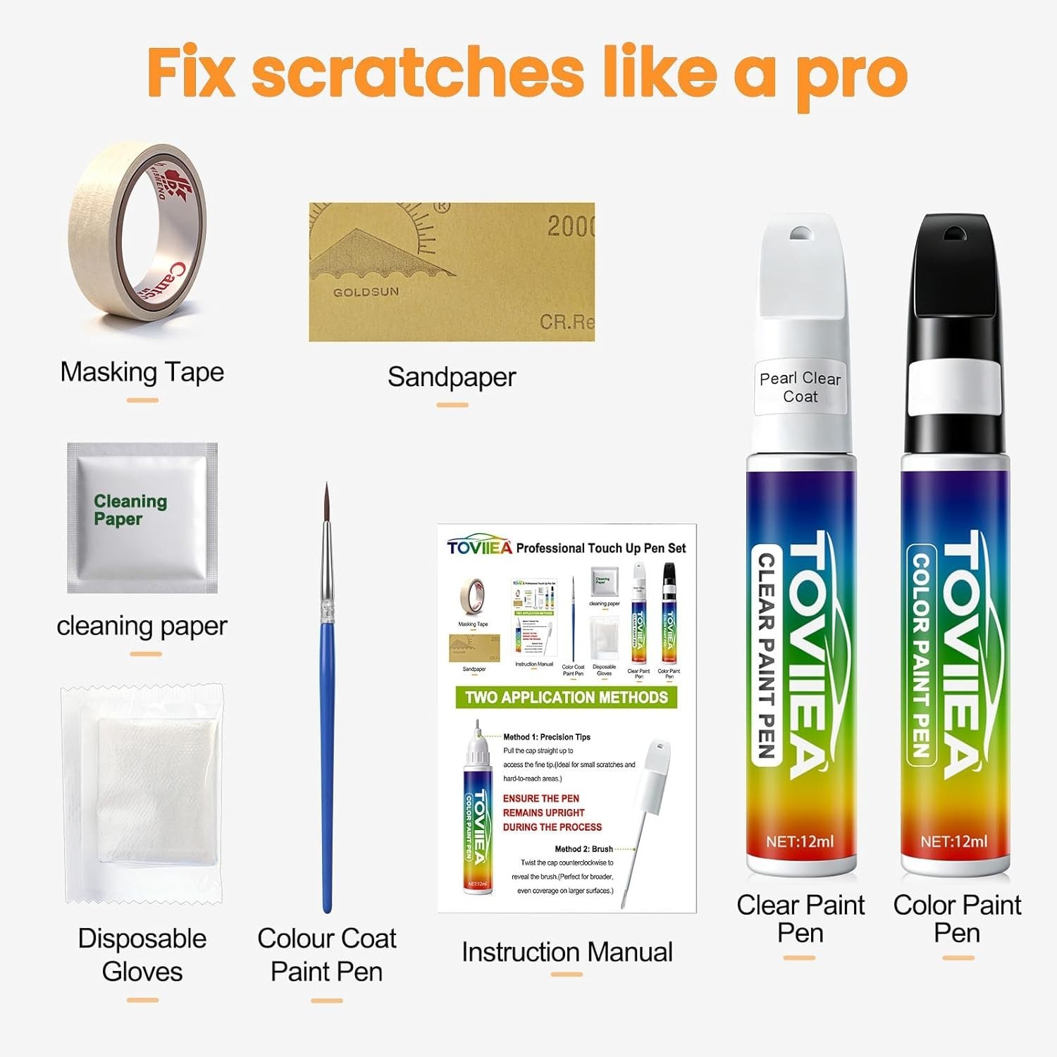 Car Scratch Repair Kit Compatible with Mazda Jet Black Mica 41W 0.4 Fl Oz 2-Pcs