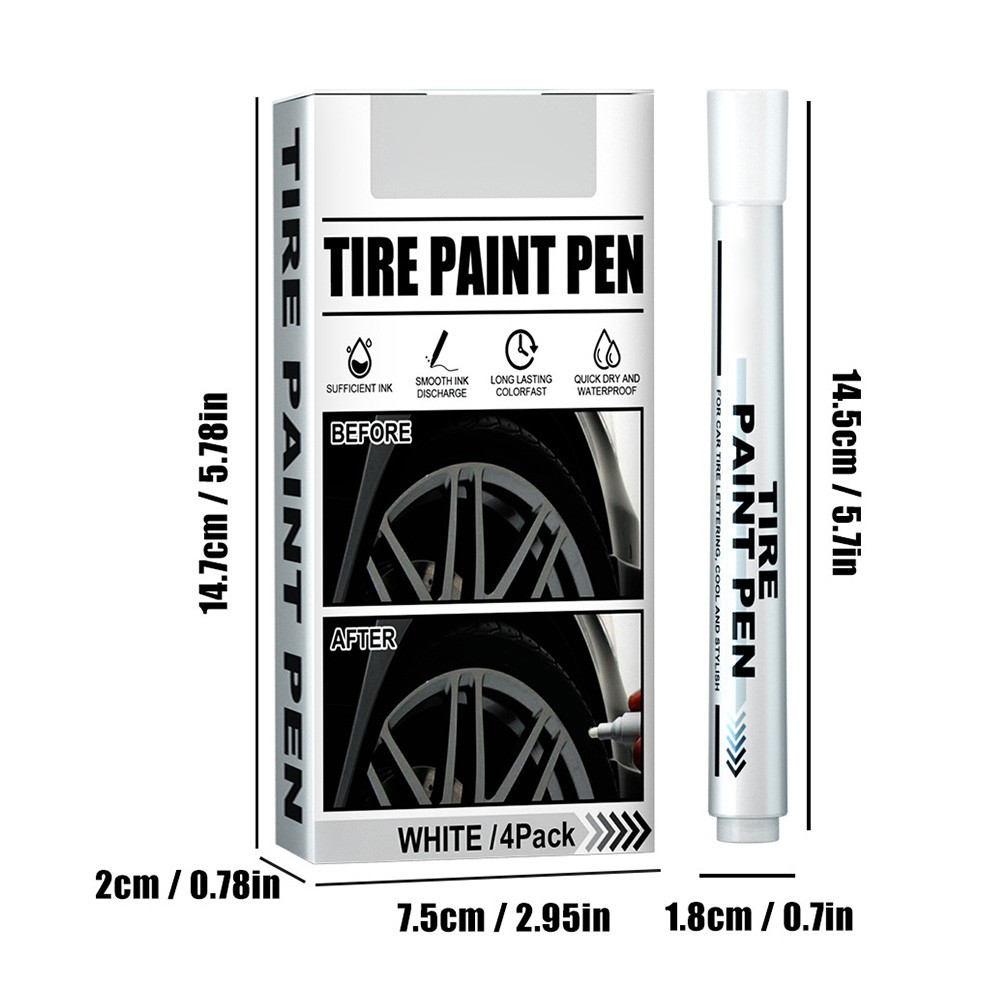 NEW 4 Pack White Marker Pen Fade Resistant Waterproof Tire Paint Marker Pen For