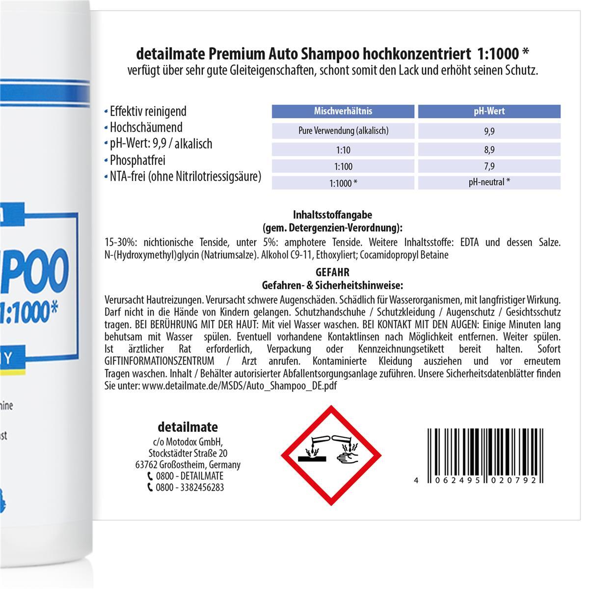 Wasch Set Auto detailmate Shampoo Konzentrat 0,5L + Handschuh + Trockentuch XXL