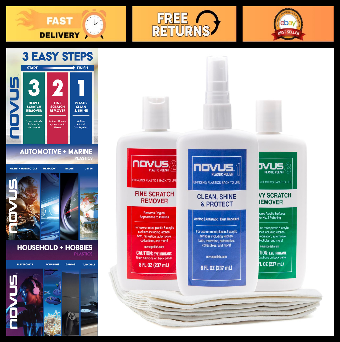 Plastic Clean & Shine Kit – Fine & Heavy Scratch Remover, Polish – 8 oz Automoti