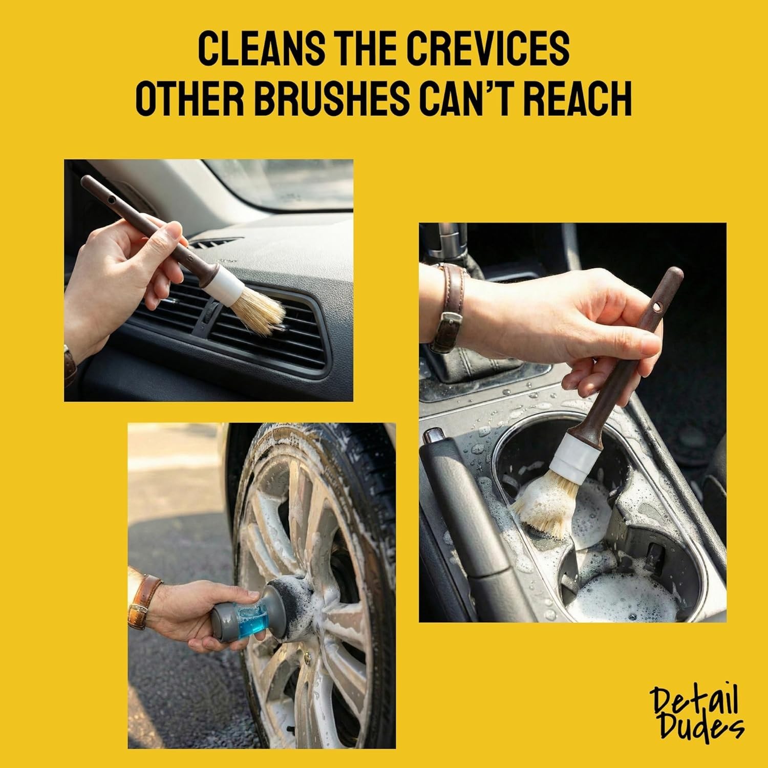 Car Detailing Brush Set 9-pc – Boars Hair Brushes Plus Wheel Cleaner, Tire Br…