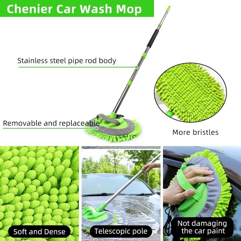 62″ Car Wash Brush Kit – Microfiber Mitt, Long Handle Mop & Squeegee, Scratch-Fr