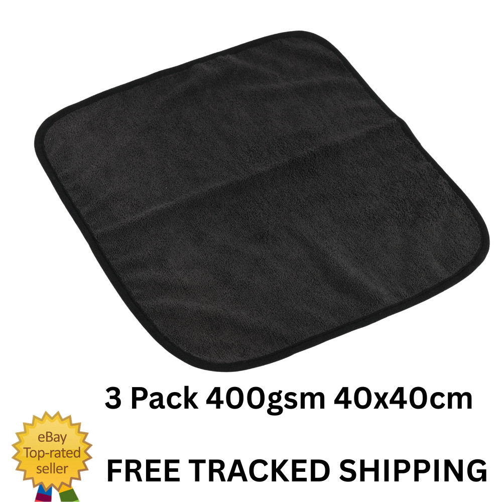 3pcs 40 x 40cm 400GSM Microfiber Car Cleaning Towels Drying Washing Cloth black