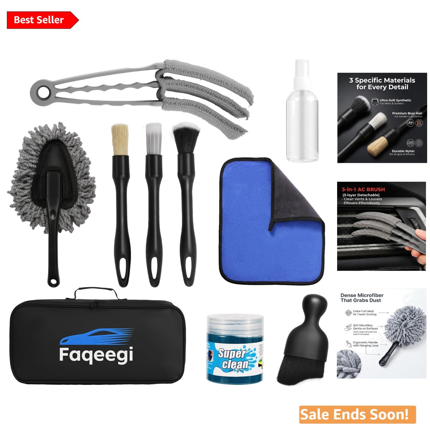 Professional Car Interior Cleaning Kit with Brushes Gel Spray for Auto Home