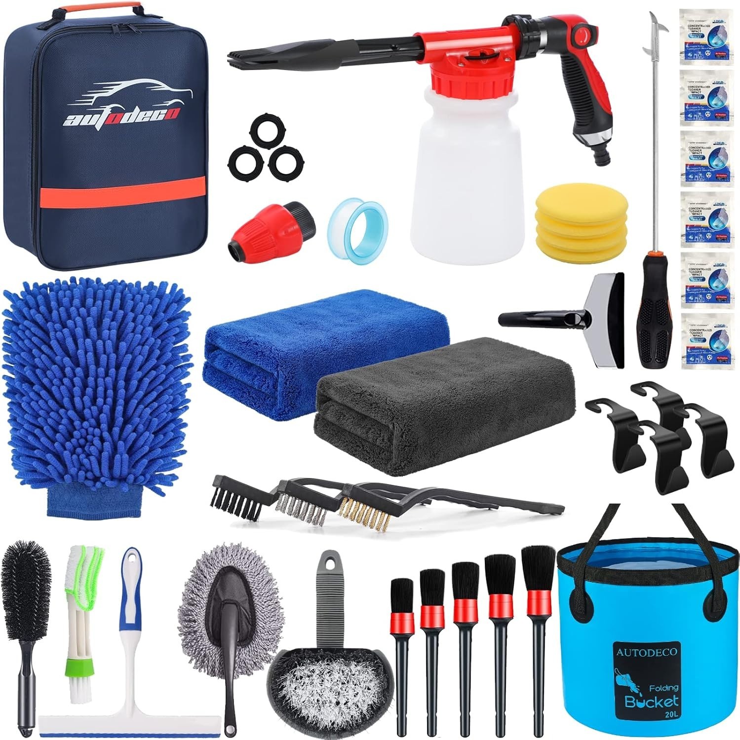 35Pcs Car Wash Detailing Kit Cleaning Kits with Foam Gun Sprayer Collapsible