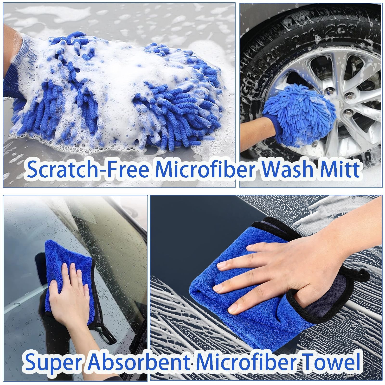 62” Car Wash Brush Kit – Long Handle, Soft Bristles, Scratch-Free Mop, Mitt, Sq