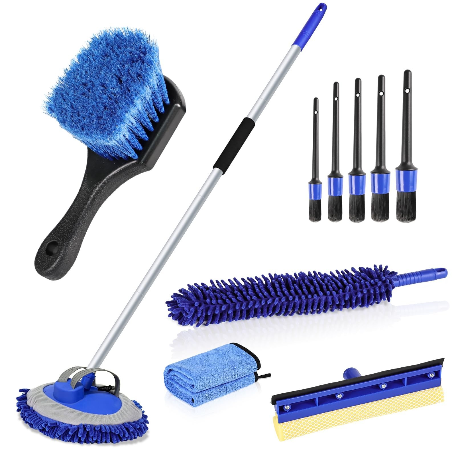 62″ Microfiber Car Wash Brush Set – Long Handle, Mitt, Sponge & Duster Kit