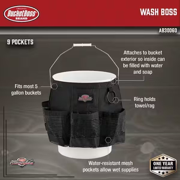 Auto Boss Wash Boss 5 Gal. Bucket Car Accessory Organizer for Car Wash Cleaning