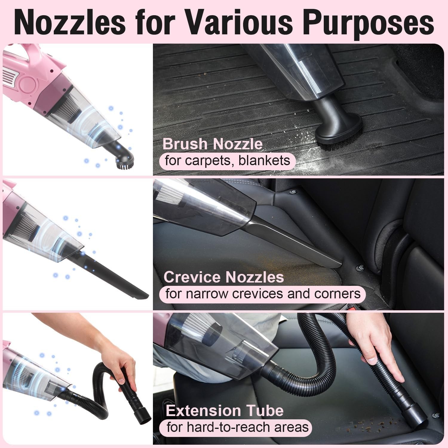 25Pcs Pink Car Cleaning Kit – 4-in-1 Vacuum, Detailing Brushes & Windshield Tool