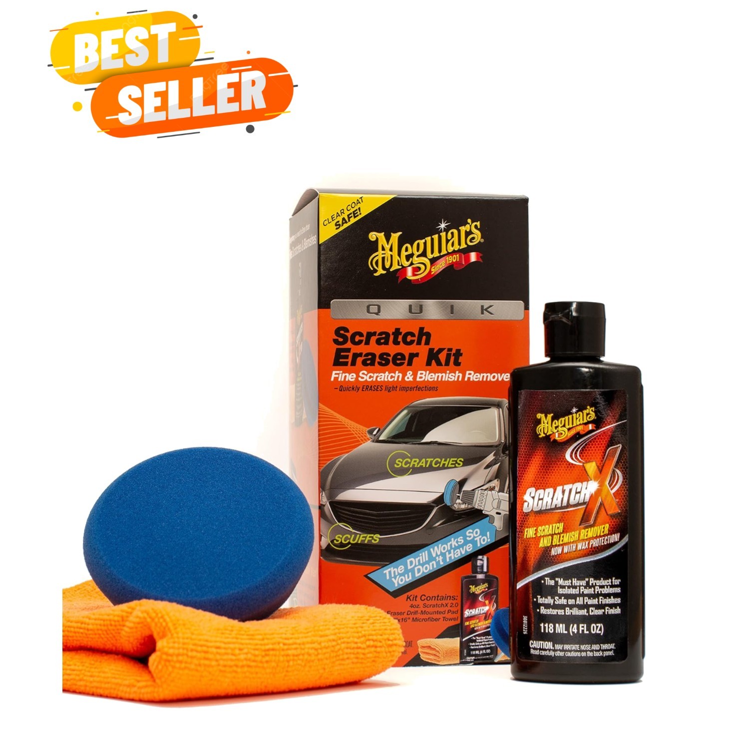 Quik Eraser Kit: Car Scratch Remover | Clear Coat Safe, 4 Count, 3.49×3.49×7.62