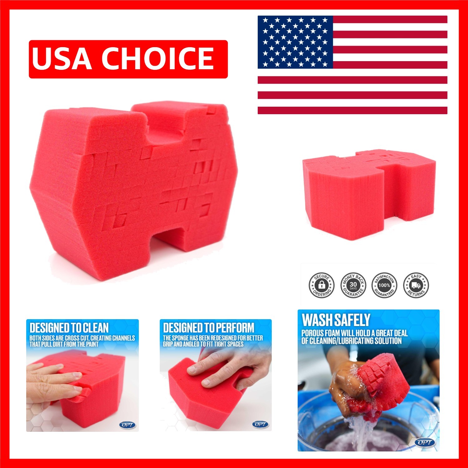 Optimum Big Red Sponge 2.0 – Dual-Sided Car Wash Sponge for All Paints