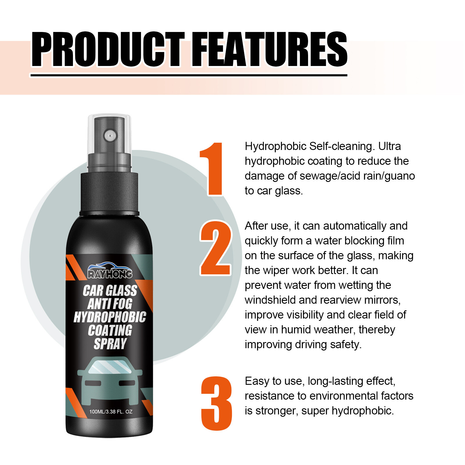100ml Water Repellent Spray Anti Rain Coating Car Glass Hydrophobic Anti-rain