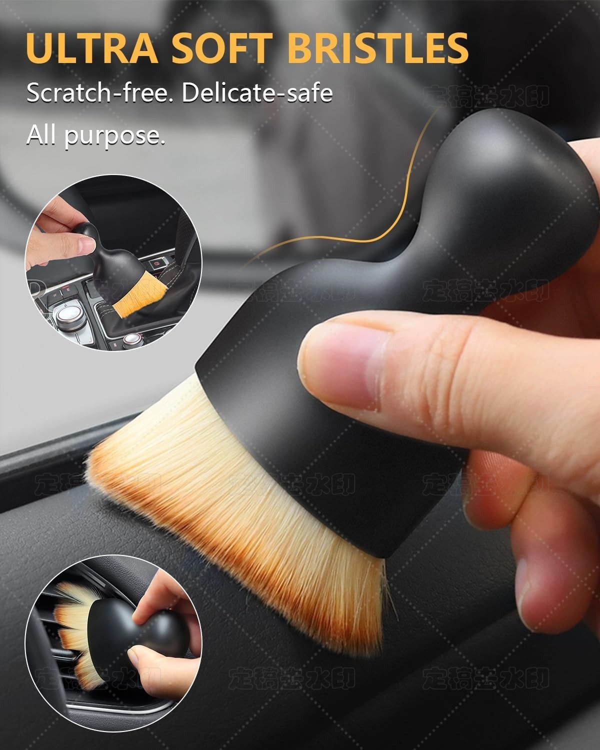 3-Piece Interior Car Detailing Set: Scratch-Free Brushes for Dashboards & Vents