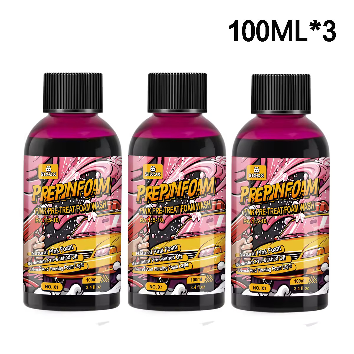 Champú Espuma Rosa Lavado Auto 3PCS Concentrado Súper Foam
