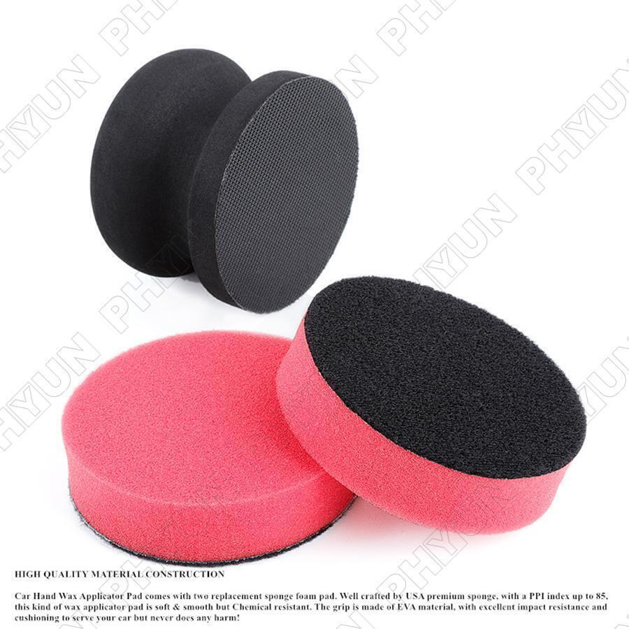 Car Hand Wax Applicator Pad Kit Grip + 3″ Sponge Foam Pad For Tire Waxing Paint