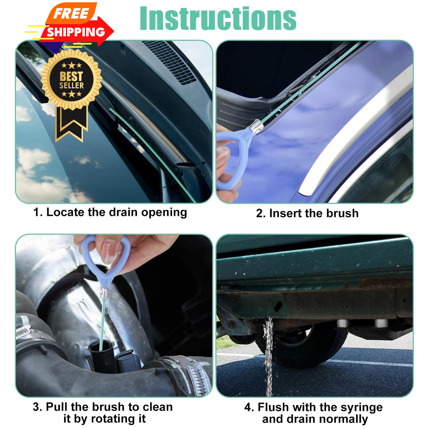 BOXOB 6pcs Auto Sunroof Drain green, blue, transparent, black, yellow