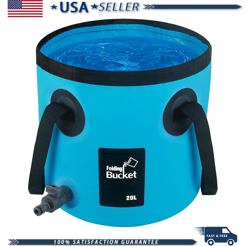 Collapsible Car Wash Bucket Drain Valve, 5 Gallon Cleaning, Portable Laundry Was