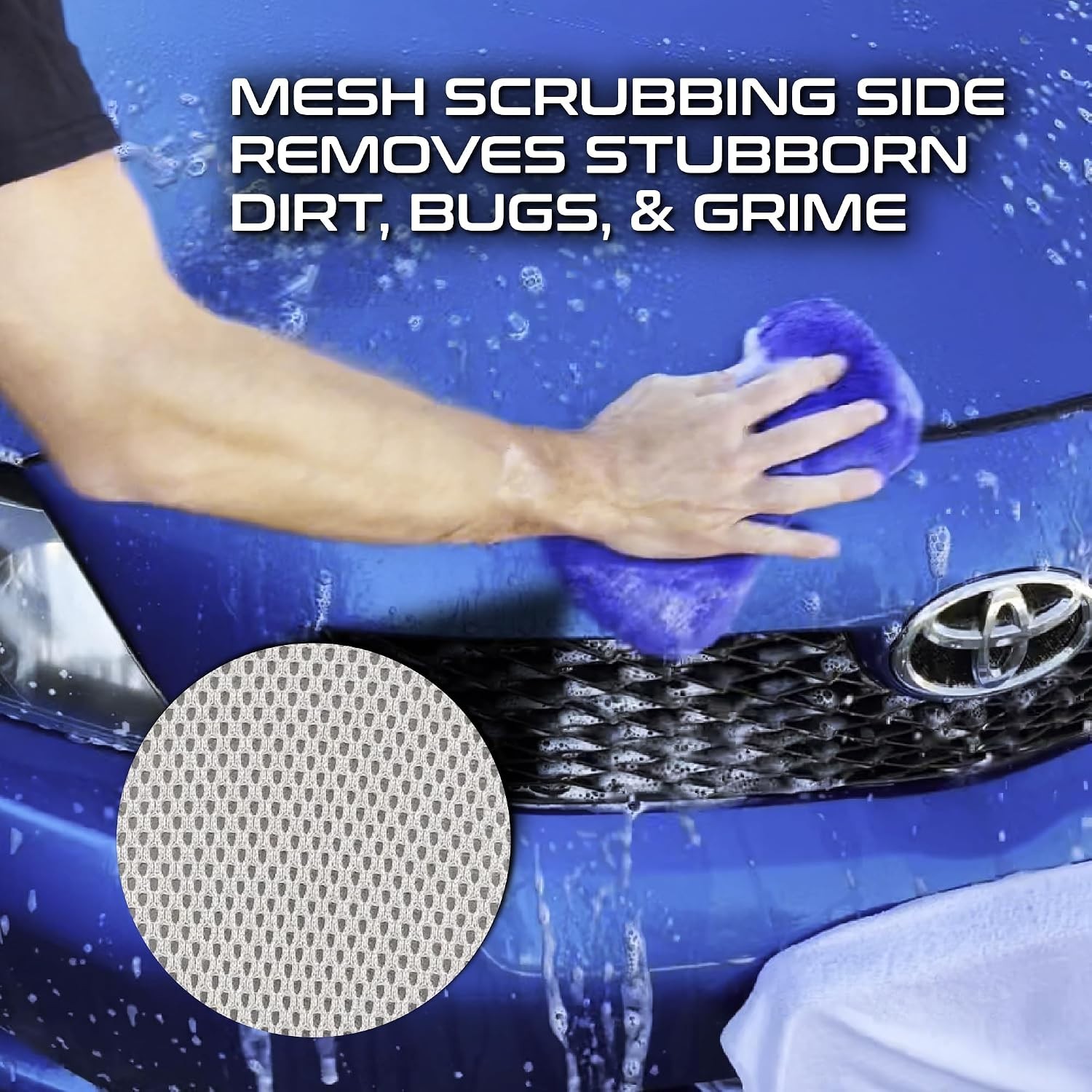 Two-Sided Microfiber Car Wash Sponge with Mesh Scrubber – Durable & Effective
