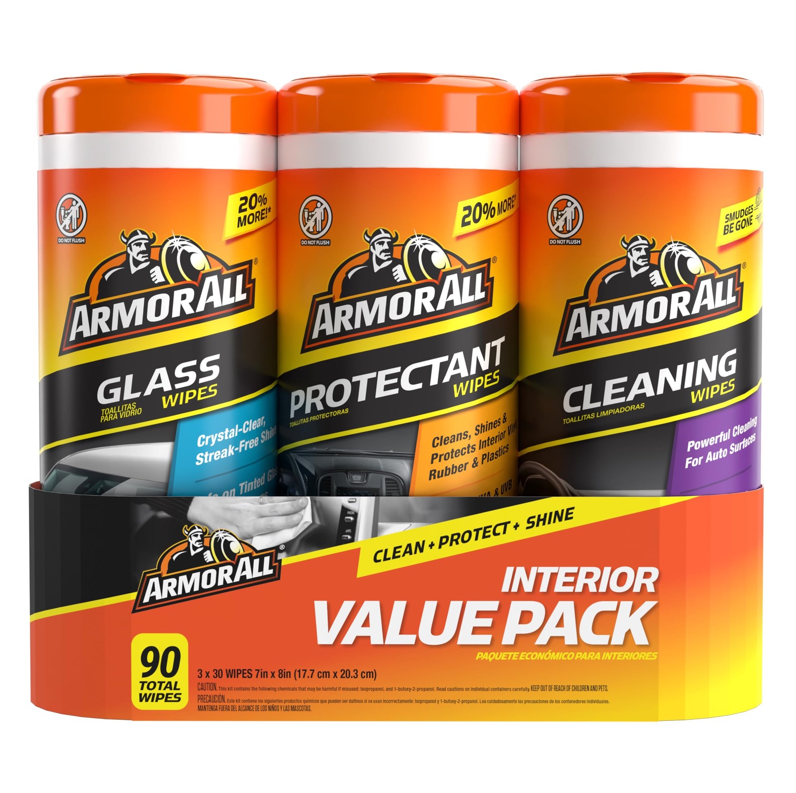 Armor All Car Interior Value Pack, 90 Count, Includes Auto Glass Cleaner, Cleani