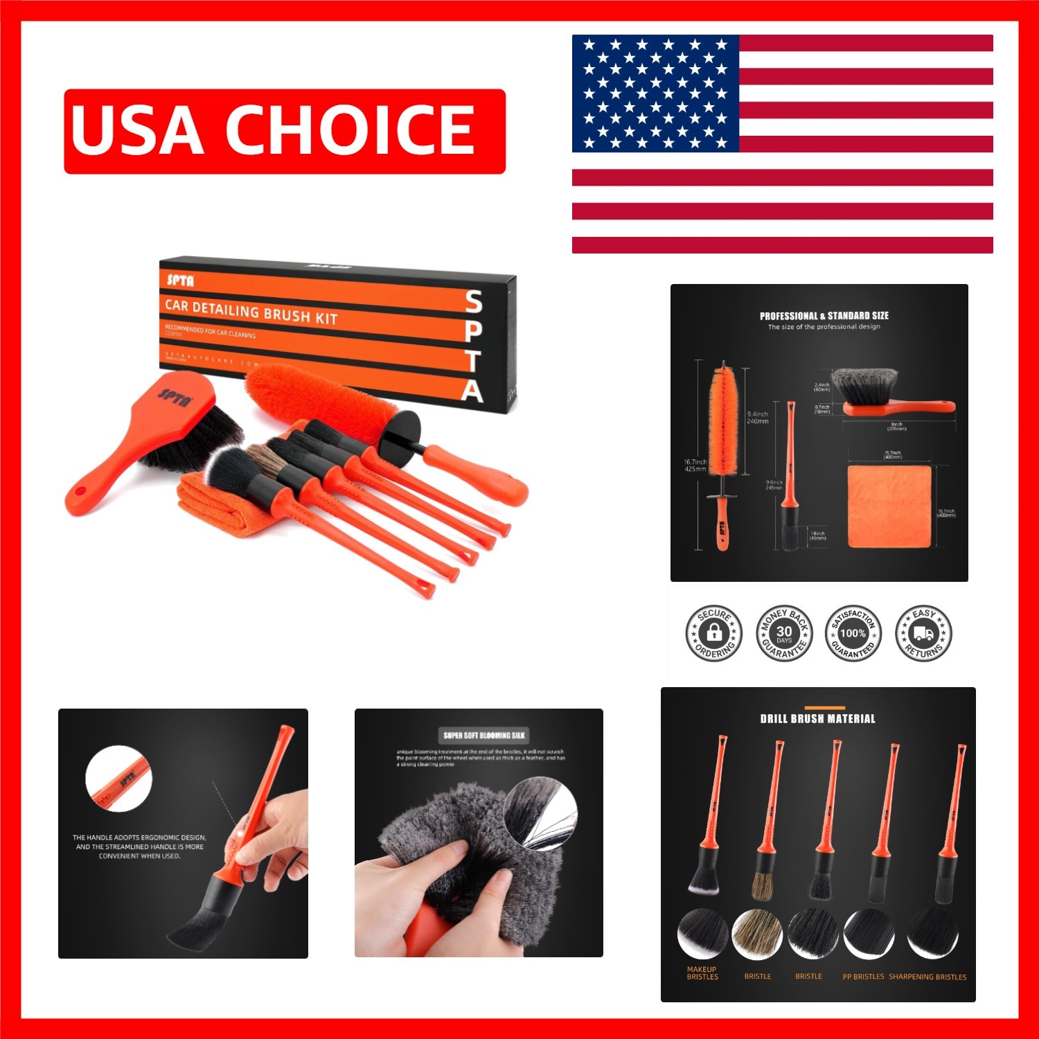 Ergonomically Designed 8-Pc Wheel & Tire Brush Kit for Fast Vehicle Cleaning