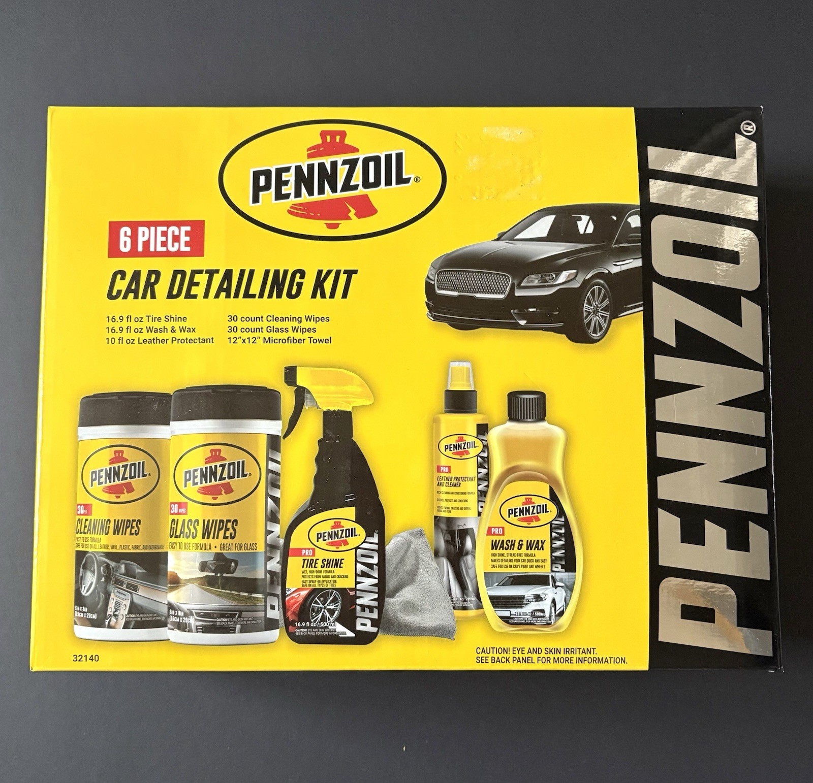 Pennzoil 6-Piece Car Detailing Kit Tire Shine Wash & Wax Glass Wipes Towel NEW